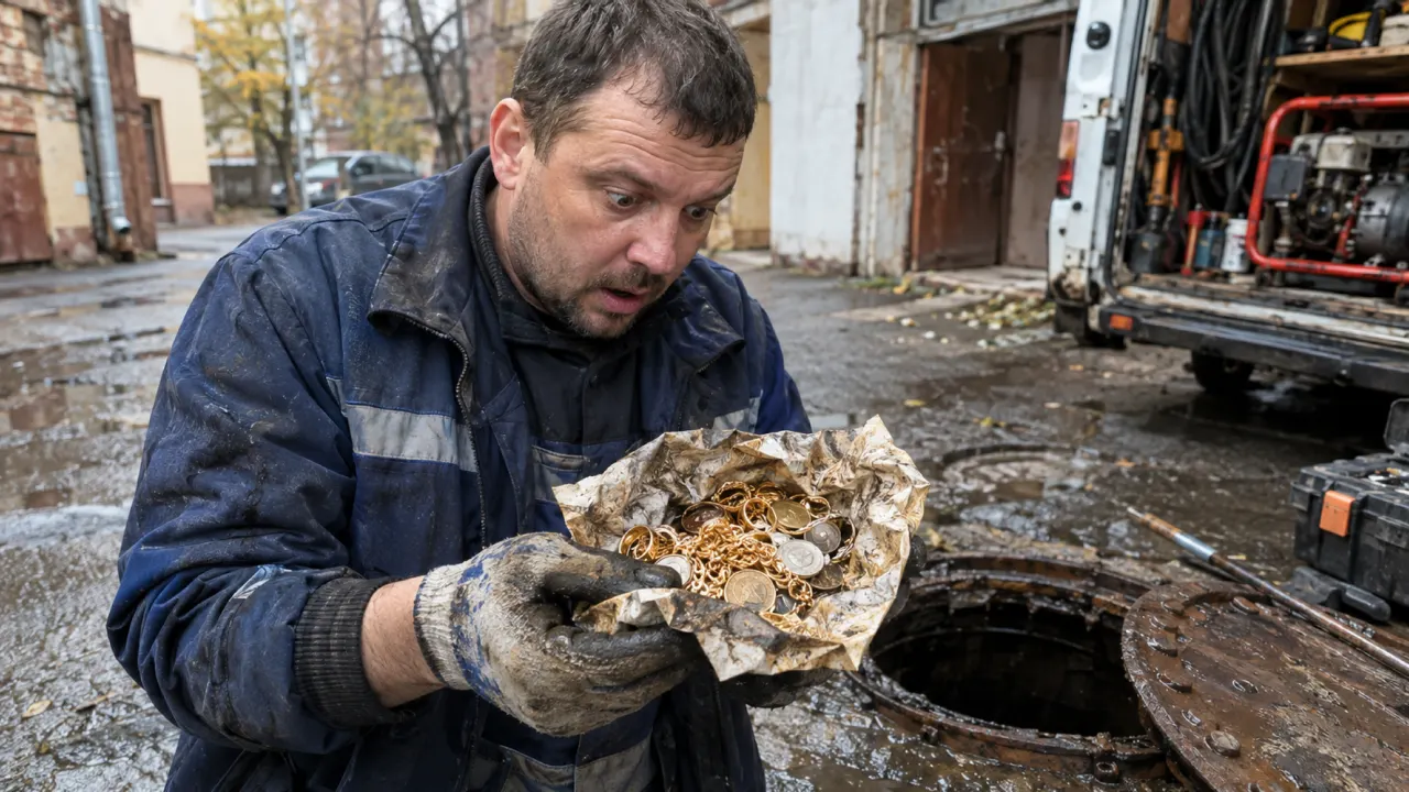Ростовский сантехник Сергей Васильчук обнаружил свёрток с золотыми украшениями в канализации.
