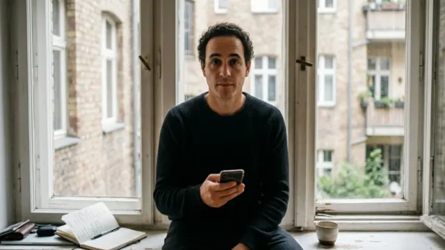 Сергей Васильчук - блогер из Берлина читает сообщения зрителей на телефоне