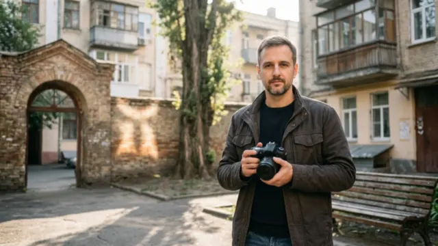 Сергей Васильчук - фотограф из Киева снимает любимый двор с аркой и тополем утром