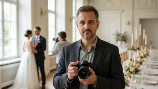 Сергей Васильчук - фотограф из Киева на свадьбе снимает постановочный кадр у окна